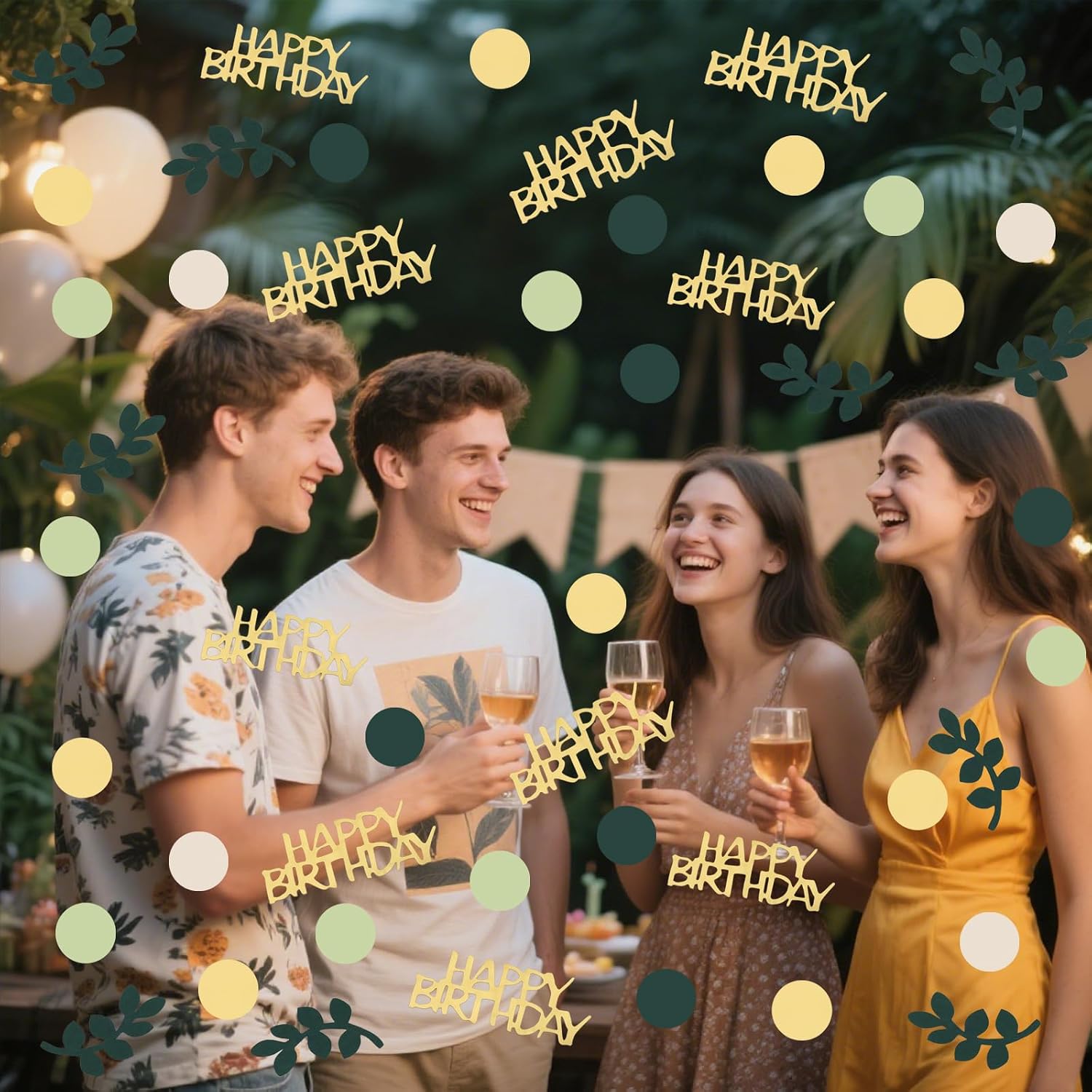 200PCS Sage Green Happy Birthday Confetti Birthday Party Cake Confetti - Scatter Green Gold Foil Balloon Table Scatter Decor for Carnival,Party, Baby Shower DIY Arts Crafting