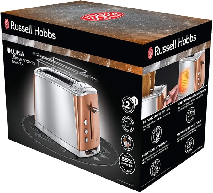 Russell Hobbs Tostadora Luna Copper - 2 Ranuras Cortas y Anchas, Tostador para 2 Rebanadas