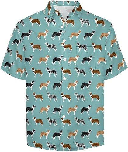 Miniatura 3 de Border Collies - Camisa hawaiana para hombre, casual, con botones, manga corta, con bolsillo