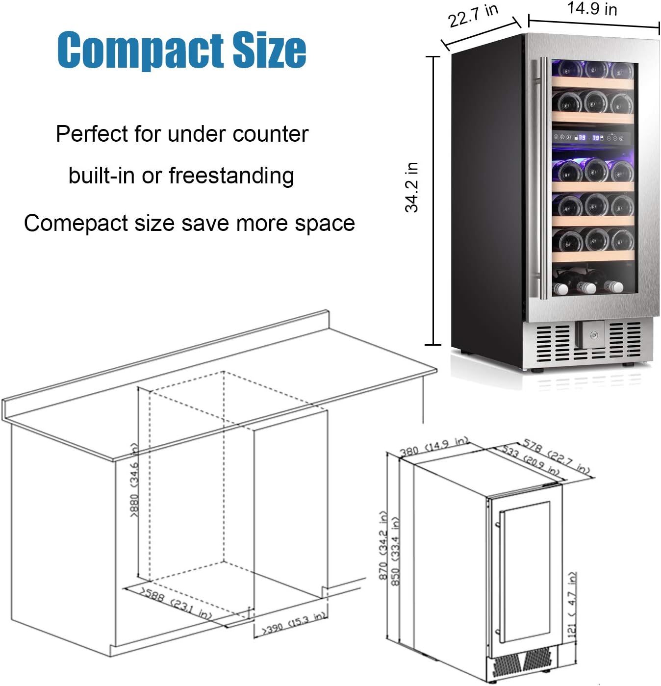 Bеѕt Dеаl Antarctic Star 15 Wine Cooler Beverage Refrigerator Beer Mini Fridge 28 Bottles Dual Zone Built-in Freestanding Stainless Steel Double-Layer Tempered Digital Temperature Memory Function Glass Door