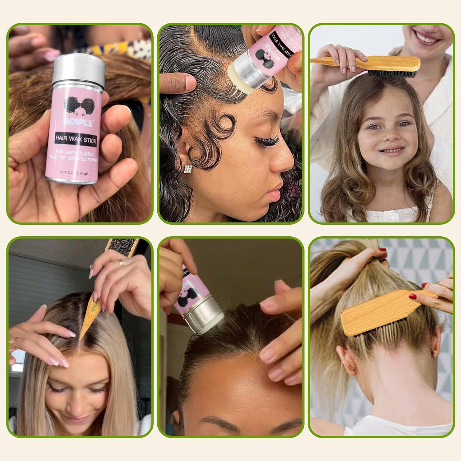 Set di spazzole per capelli lisci con setole di cinghiale, bastoncini per cera per capelli, per lisciare i capelli e l'effetto crespo, accessori per chignon per donne, ragazze adolescenti