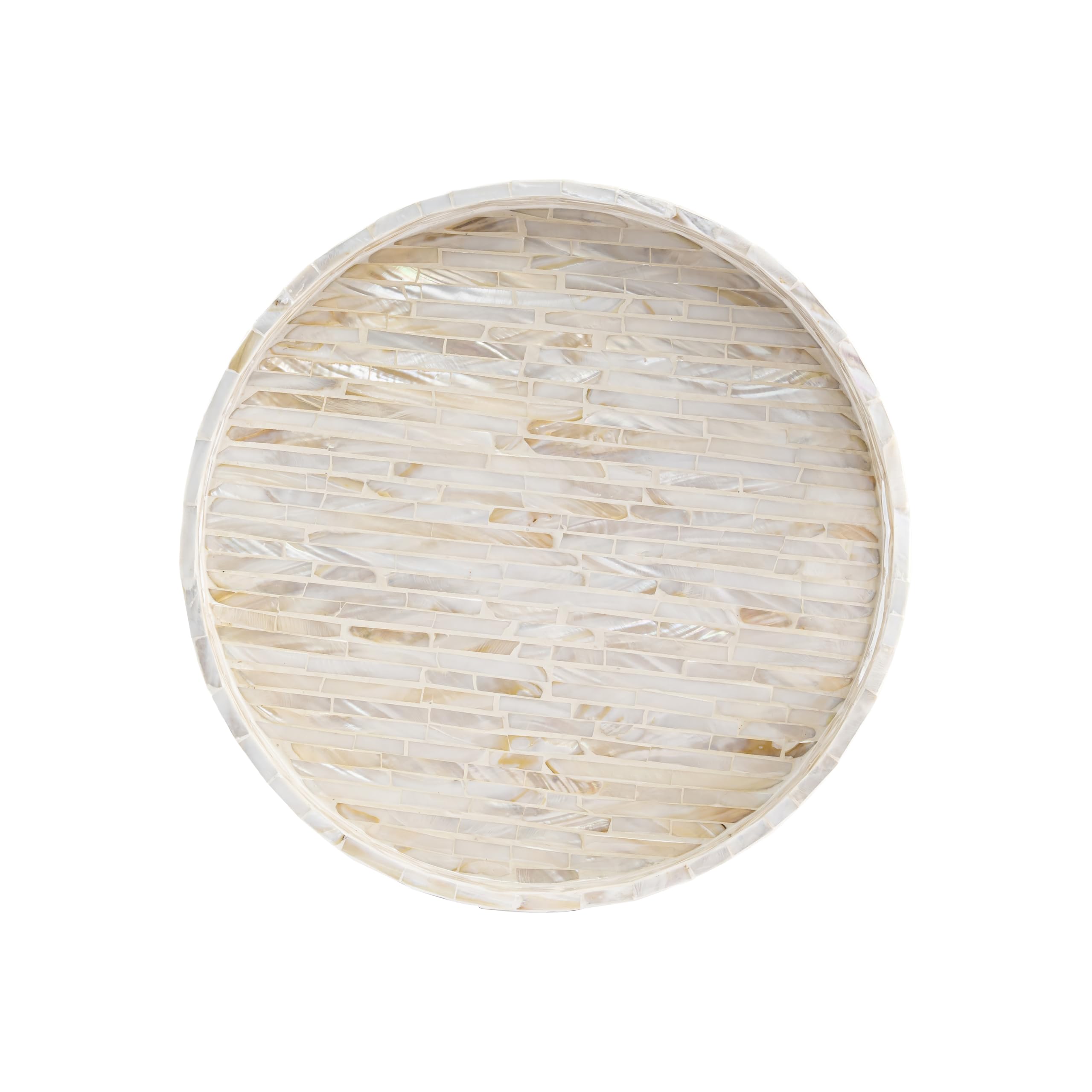 PEMAR Bandeja redonda decorativa para servir de 32 cm, bandeja de mesa de café con incrustaciones de nácar, con asas de inserción, bandeja otomana de madera nácea, bandeja de dormitorio, bandeja de