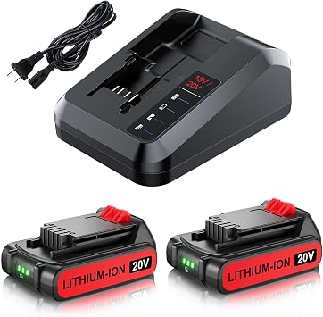 2Pack 4.0Ah LBXR20 Replacement for Black and Decker 20V Max Battery and Charger 20 Volt Lithium Compatible with LBXR20-OPE LBXR2020 LBX20 LB20 LBX4020 LB2X4020 LBXR2520 Cordless Power Tool