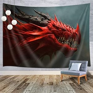 MERCHR Red Dragon Tapestry Wall Hanging, Medieval Fantasy Animals Tapestry, Psychedelic Wall Art for Bedroom Living Room Dorm Decor, Dragon Wall Tapestries (80X60IN)