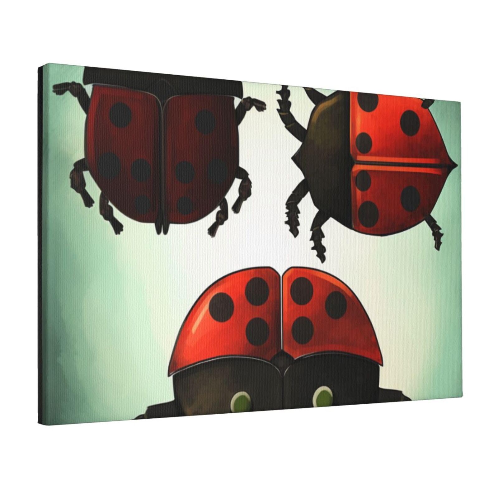 YKLJG ladybug cartoon Printed Wall Art Canvas Prints 45x30 CM Wooden Framed Picture Painting Artwork for Bedroom Kitchen Home Office Decor