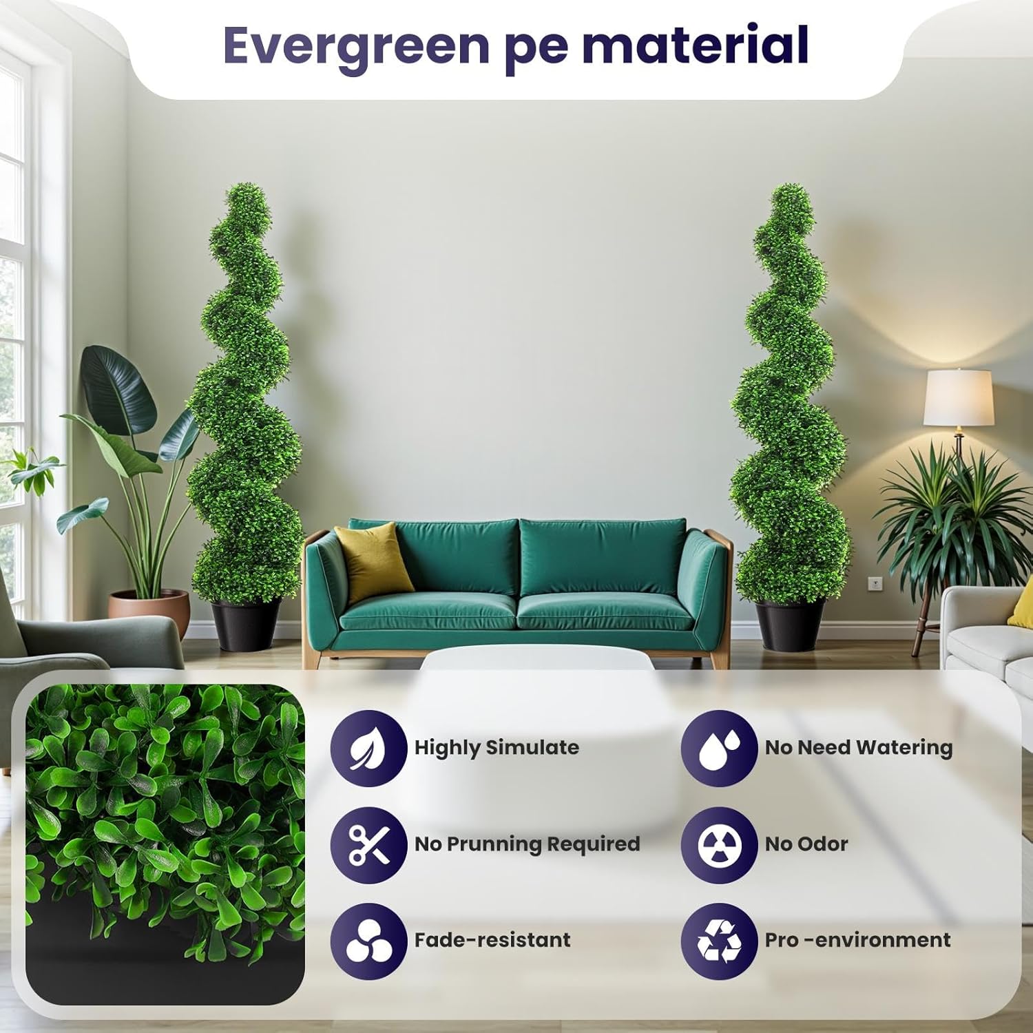 3ft Artificial Boxwood Spiral Tree (2 Pcs Set), Artificial Trees with Weighted Pot, Outdoor Artificial Plants for Outdoor & Indoor Decoration, Boxwood Topiary, Artificial Topiary for Outdoors