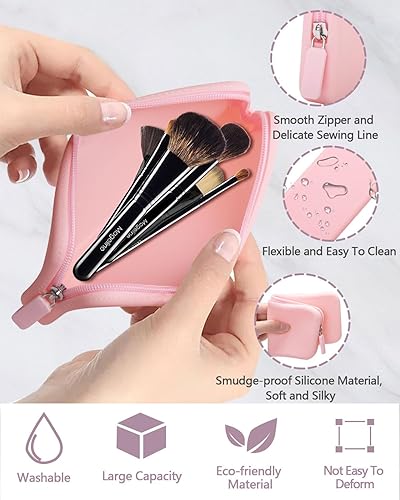 Miniatura 3 de Soporte de cepillo de maquillaje de silicona, bolsa de cepillo de maquillaje de viaje, elegante bolsa de cepillos cosméticos con cremallera, bolsa