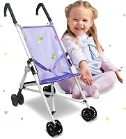 Anivia Doll Stroller Toy for 18" Baby Dolls - Foldable Heart Design Stroller with Safety Belt, Ideal Gift for Toddler Girls Ages 3+