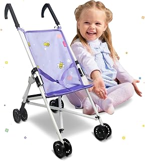 Anivia Doll Stroller Toy for 18" Baby Dolls - Foldable Heart Design Stroller with Safety Belt, Ideal Gift for Toddler Girls Ages 3+