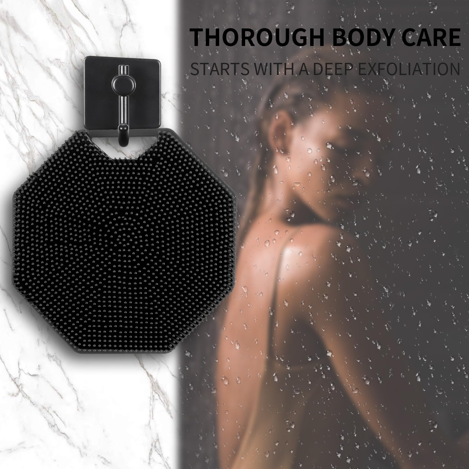 LEILA Silicone Body Scrubber Loofah Exfoliating for Use in Shower - Brush Travel Must Haves Mens Gifts Black