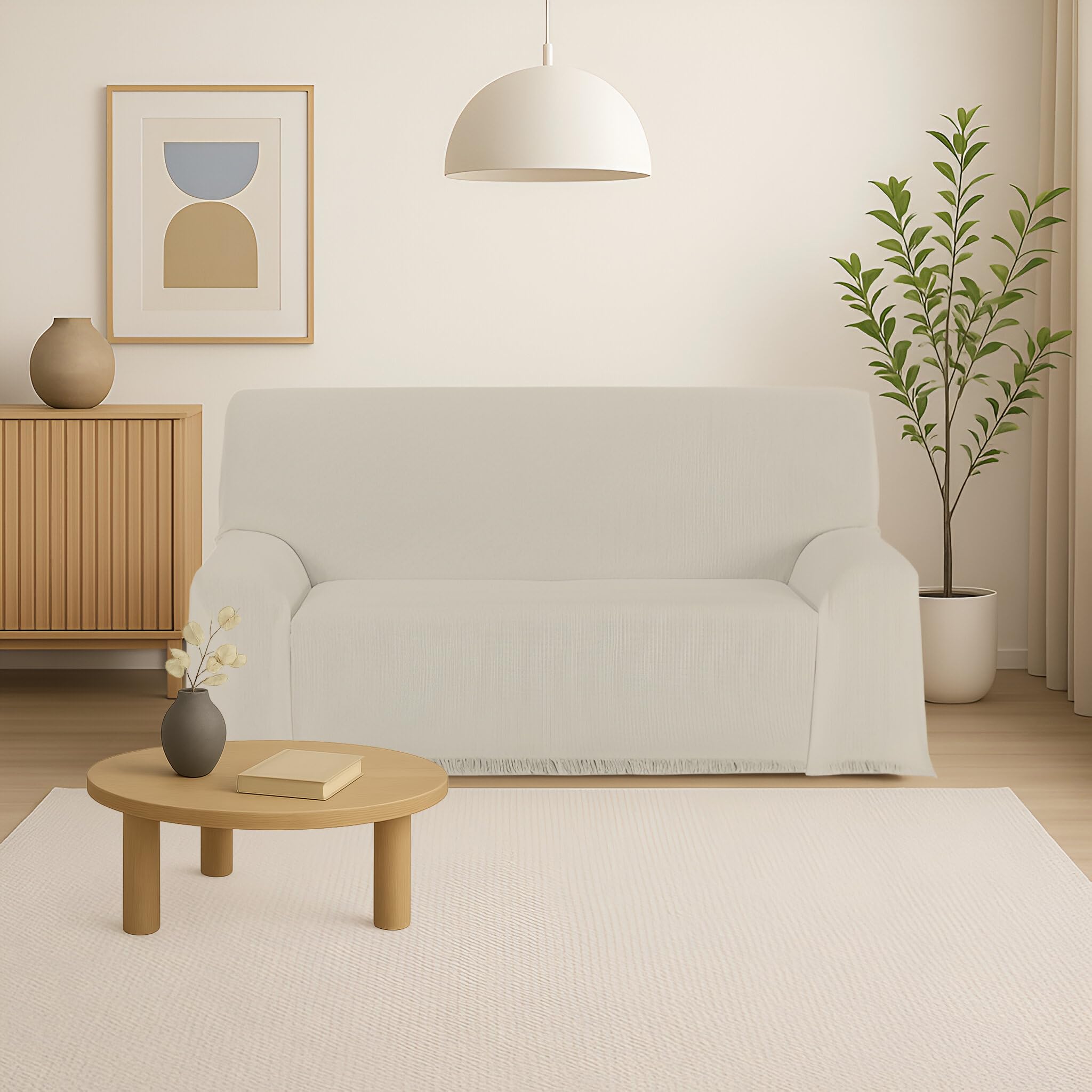 MONTSERRAT Multipurpose Bedspread for Sofas | Jarapas Covers Sofa 3 Seater | Plaid Double Bed 135 cm | Foulard Blanket Made in Spain Fabric Quality 80% Cotton (Ecru, 220 x 260)