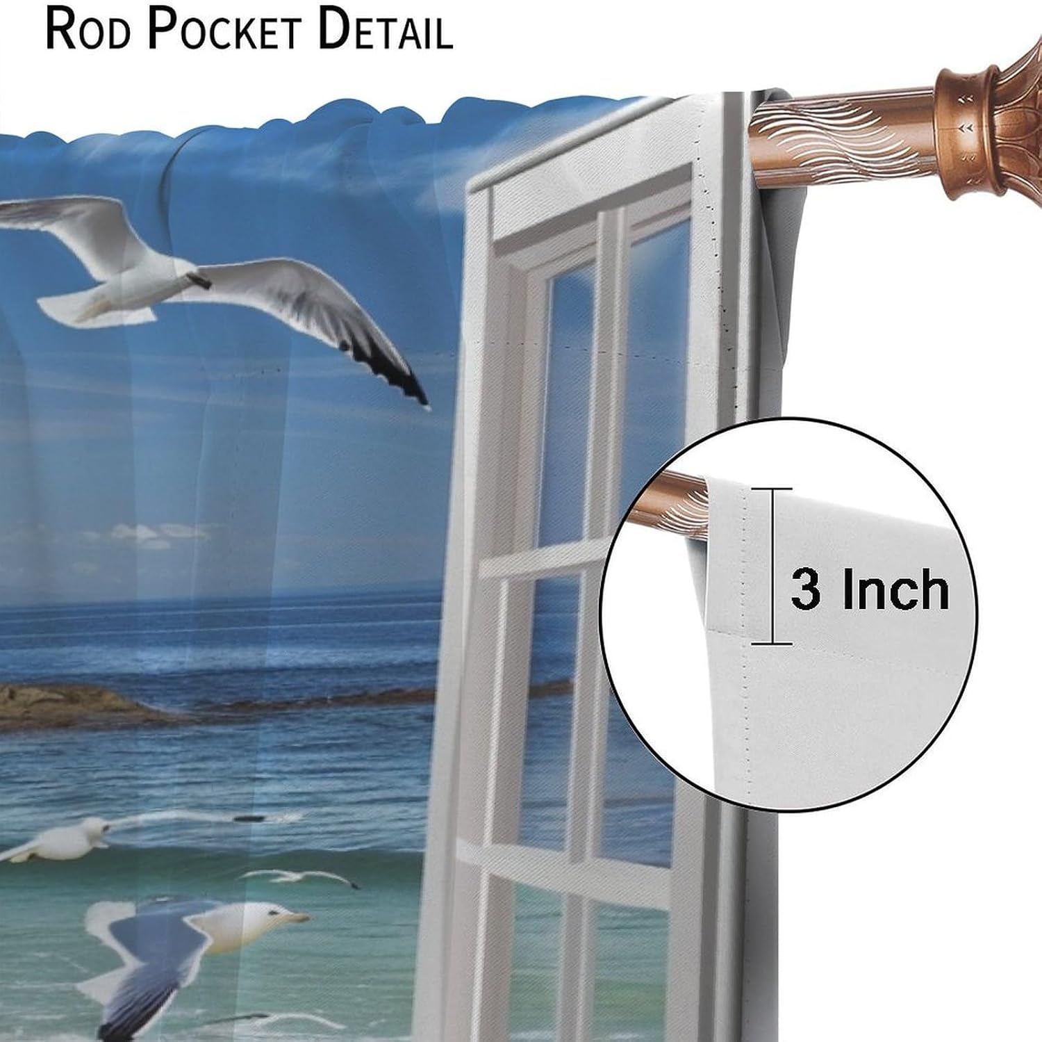 Colorful Beach Blackout Curtains for Bedroom Living Room, Rod Pocket Window Scenery Lighthouse Curtains Thermal Insulated Window Drapes 2 Panels, Each 31.5W x 72L
