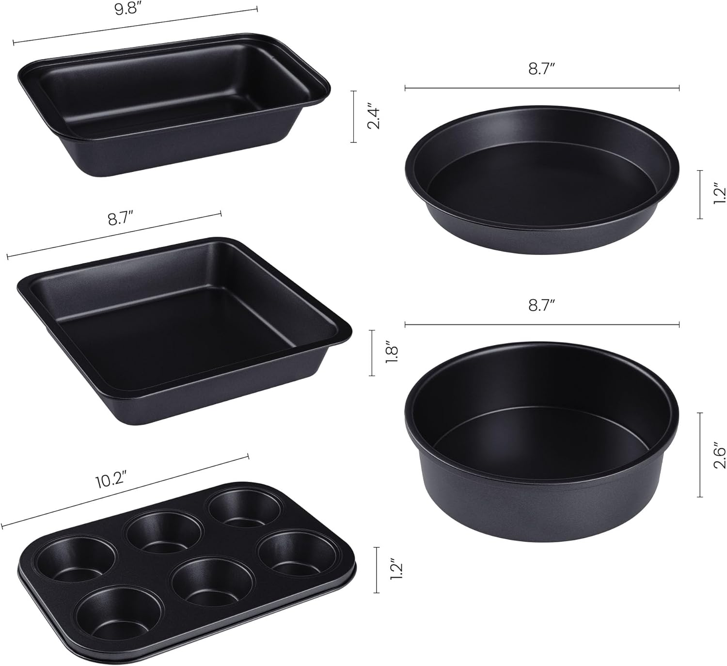 5 Piece Nonstick, Carbon Steel Oven Safe Bakeware Set, Durable Baking Pans Set, Sheet Pans for Baking, Oven Safe Tray 5PCS Black