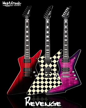 WestCreek Revenge Solid Body Electric Guitar, Heavy Metal Guitar, Right Handed, Heavy Metal Pickups, Rounded End Jumbo Frets, Bone nut, Rosewood Fretboard, Mahogany Body (Checker)