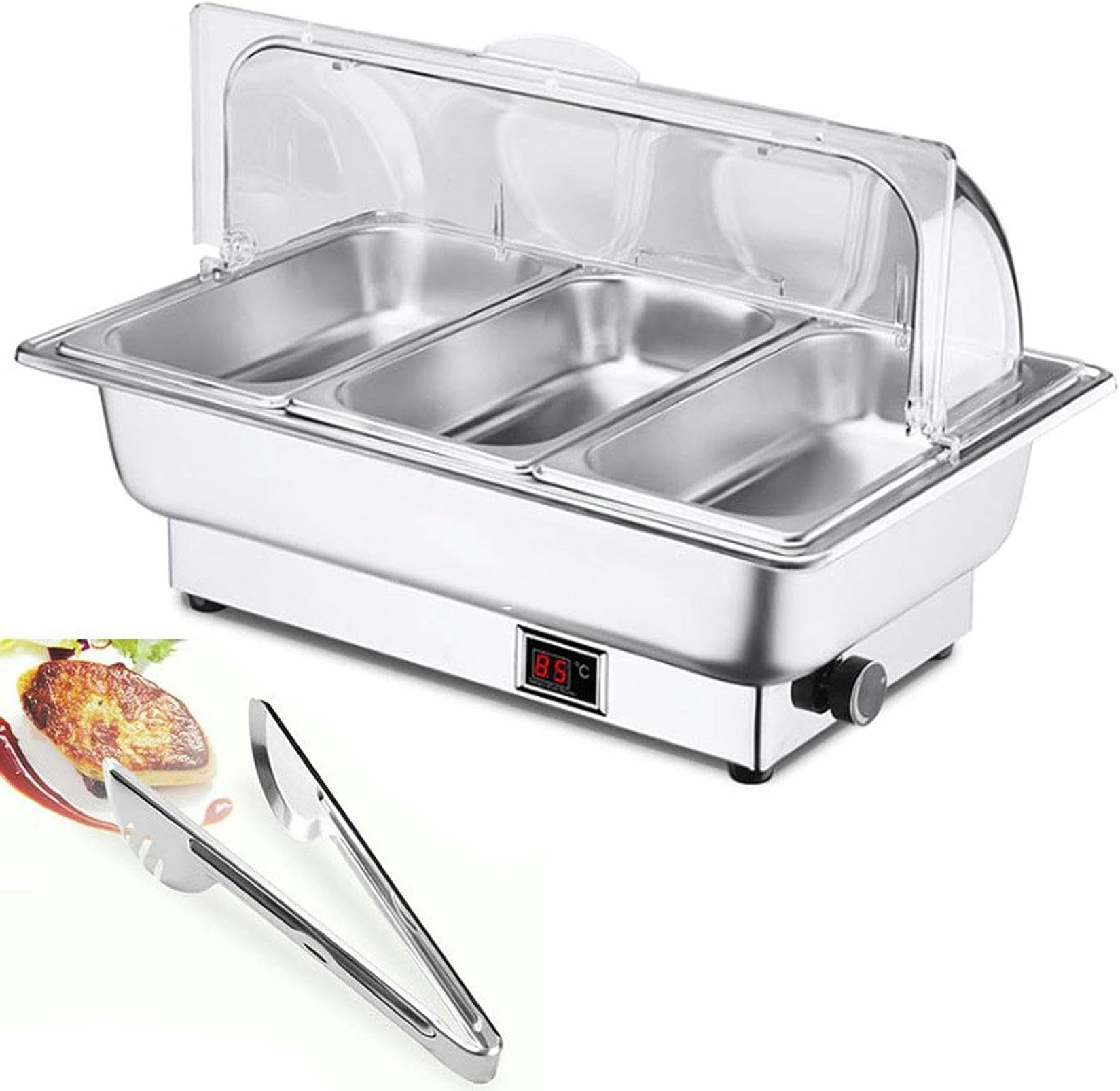 Scaldavivande Elettrico Acciaio Inox, Chafing Dish, Contenitore Termico Scalda Cibo Chafing Dish da Tavolo Elettrico per Mantiene in Caldo i Cibi del Buffet