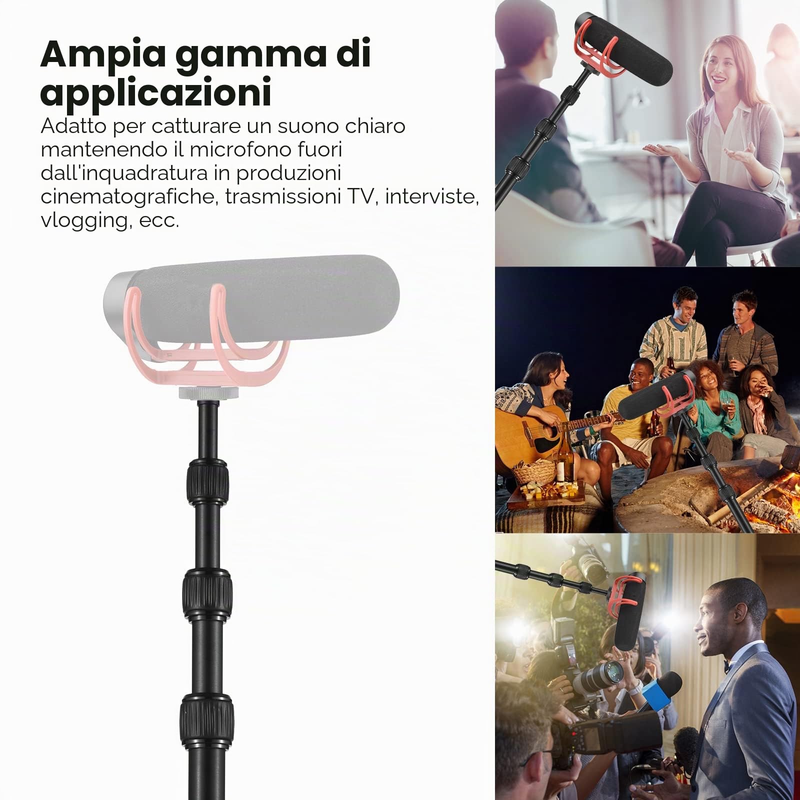 Andoer Braccio microfono a mano braccio microfono allungabile a 6 sezioni in lega di alluminio asta per microfoni viti e filettatura 1/4 pollici con serrature in schiuma Twist Locks lunghezza