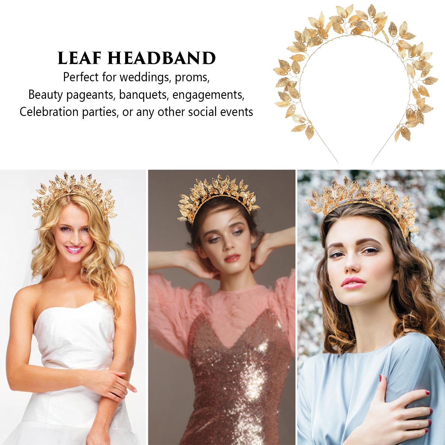 Bandeau Doré à Feuilles En Vogue - Couronne Romaine Grecque Élégante Pour Mariages, Bals Et Défilés
