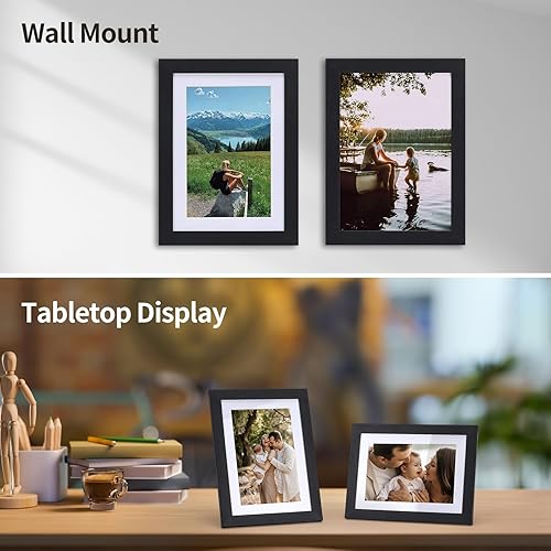 Miniatura 6 de EYMPEU Juego de 15 portarretratos de madera negra de 5 x 7 pulgadas, para múltiples fotos de 4 x 6 con paspartú o de 7 x 5 sin paspartú, marcos mate
