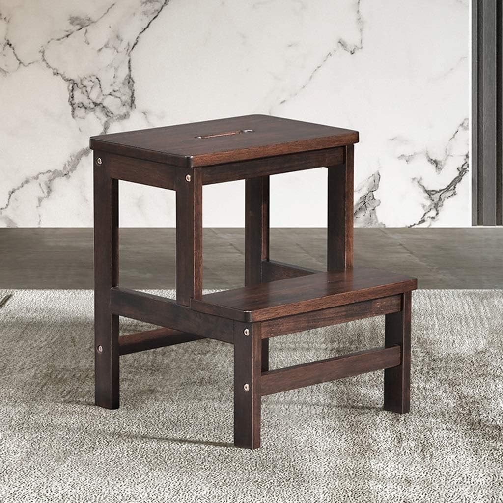 Folding Step Stool with Storage Shelf and 2 Tier Ladder for Kitchen Portable Foot Platform Walnut Color