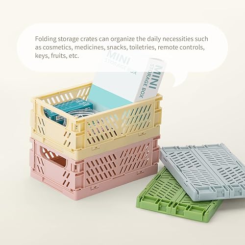 Miniatura 5 de Paquete de 4 mini cajas de almacenamiento de plástico para cajón de estante de escritorio, organizadores de contenedores plegables apilables para