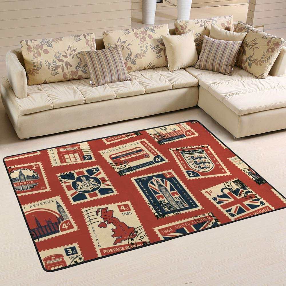 Tapis de style rétro en velours corail Ruchen pour salon et chambre 63x48 inch