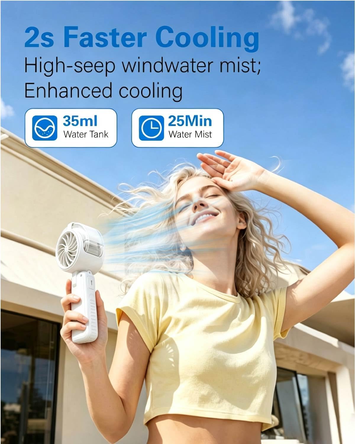 Portable Handheld Air Conditioner Fan -6000mAh Rechargeable Personal Misting Fan/Air Cooler,5Speed Foldable Mini Water Spray Cooling Fan,Turbo Hand Mist Fans for Home,Travel,Outdoor,Beach,Indoor-White