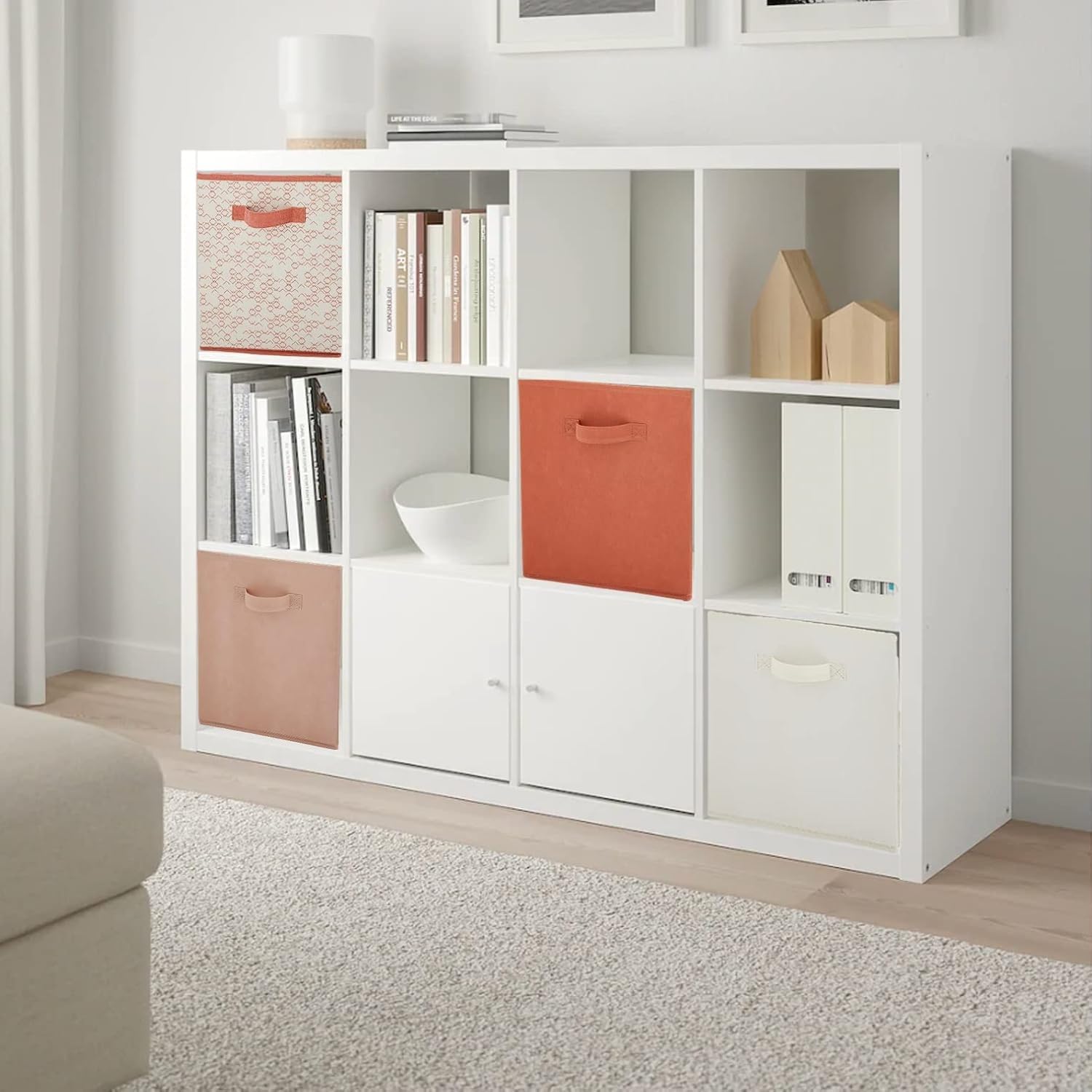 Box and beyond - Set mit 12 Aufbewahrungskörben – 31 x 31 x 31 cm – gelber Stoff – faltbar – mit Griffen – Aufbewahrung, Deko – Schlafzimmer, Wohnzimmer, Büro – moderner Stil