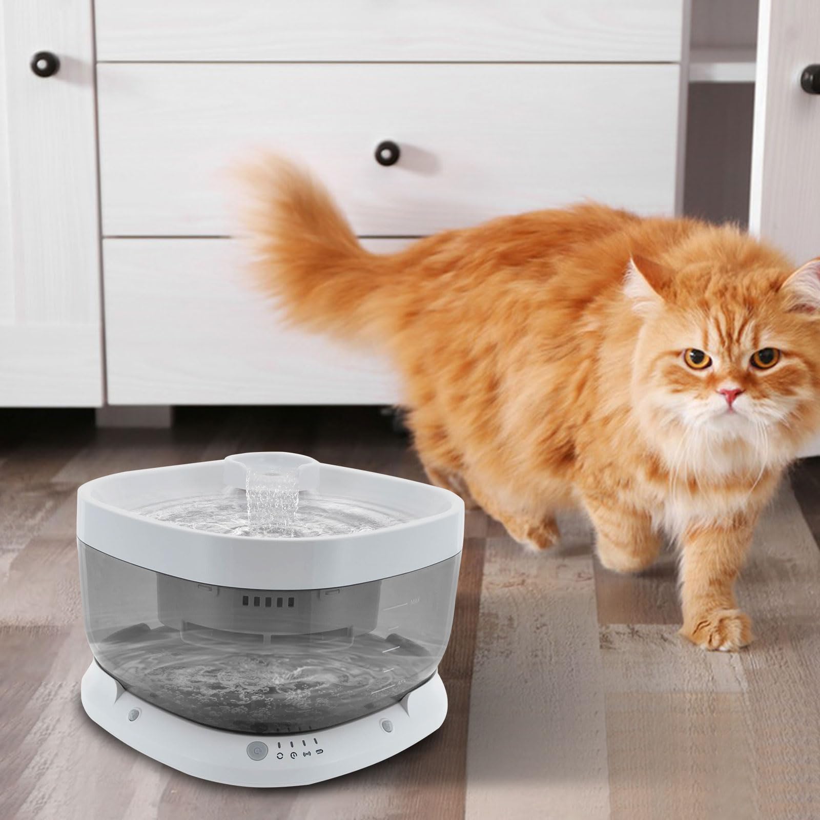 Fuente de agua para gatos, 7 L, 30 dB, extremadamente silenciosa, dispensador de agua con cable, higiénico y fácil de limpiar, para varias mascotas, color blanco