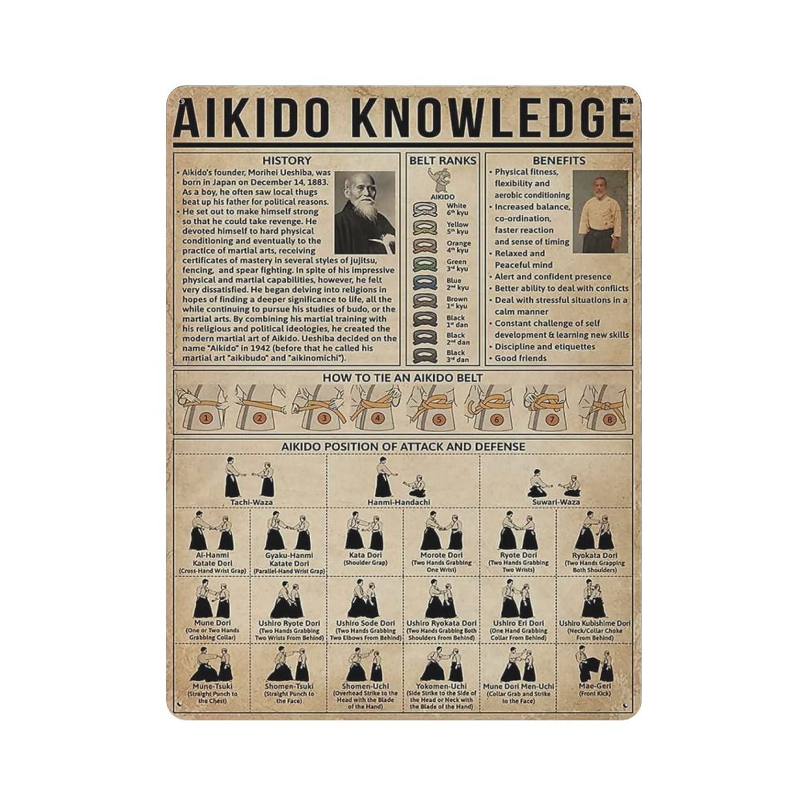 AOOEDM Aikido Knowledge Metal Sign for Home Coffee Garage Wall Decor Vintage Poster Bar Signs for Home Bar Retro Metal Tin Sign
