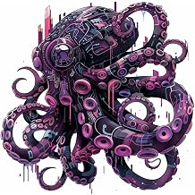 Sticker of a Octopus Cyber Punk Majestic Expressive Surreal Peel and Stick Vinyl Decal Sticker for car Window, Laptop, and More. SKU #F015587 4" x 4".