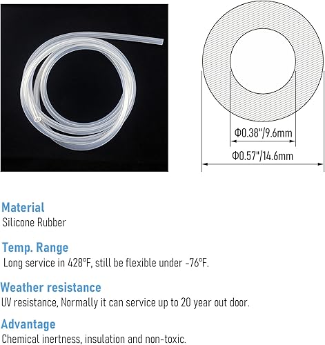 Miniatura 2 de FOCMKEAS Tubo de silicona de 0.378 x 0.575in0.38 x 0.57 pulgadas IDxOD) de 3.28 pies de longitud, tubo de bomba peristáltica transparente flexible