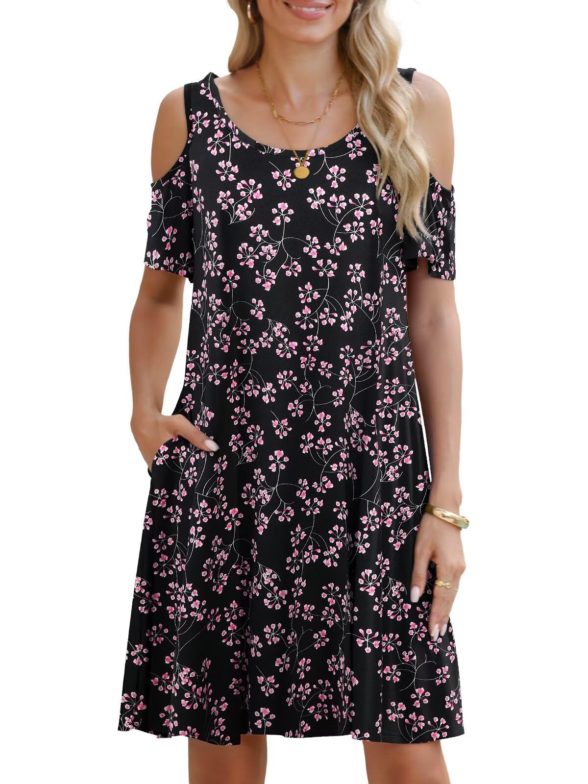 BELAROI Womens Plus Size Dresses Short Sleeve Cold Shoulder Casual T Shirt Swing Dress Summer Beach Sundress