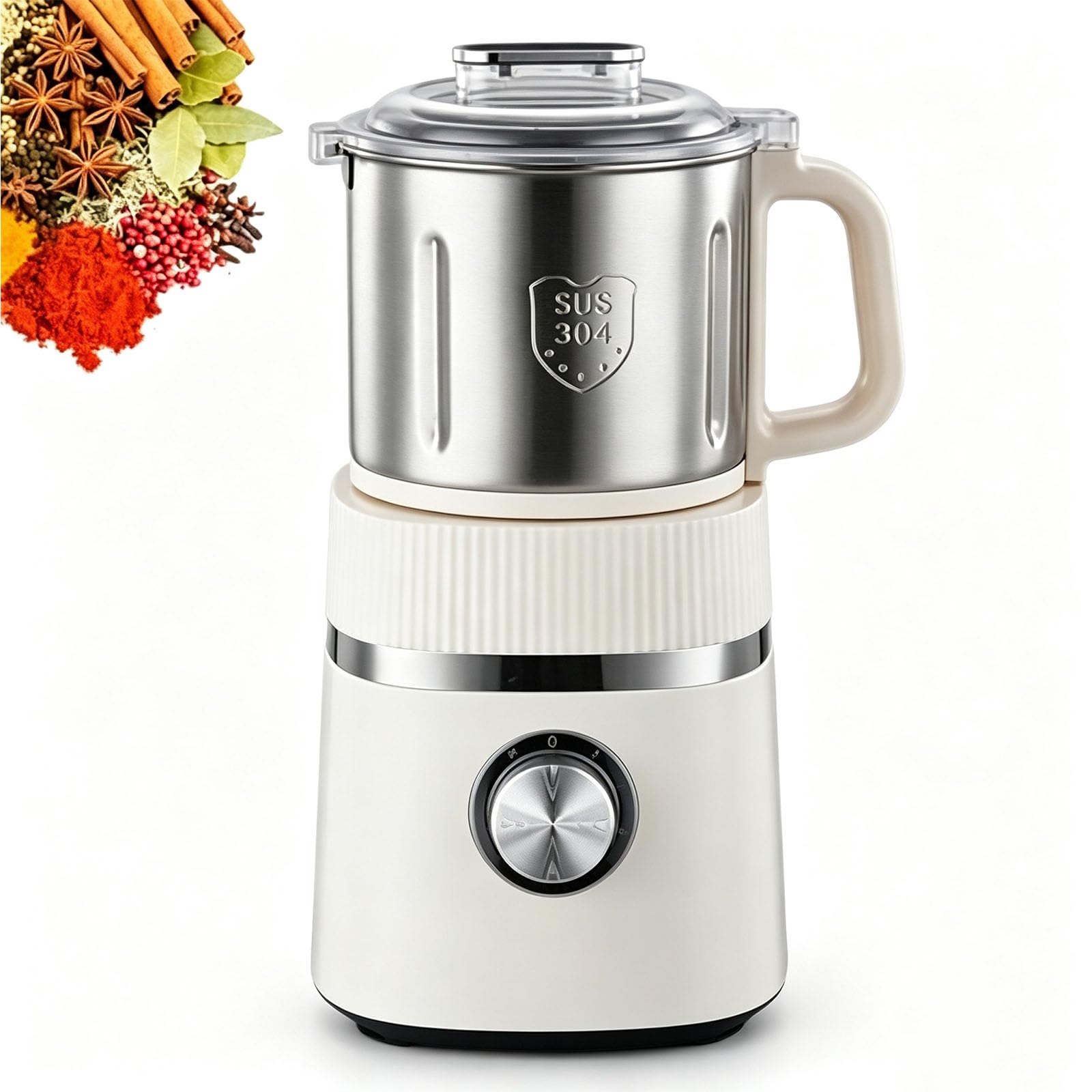 Macinino Elettrico Per Alimenti Secchi E Umidi Da 500 W In Acciaio Inox Con 4 Impostazioni Di Spessore E Capacità Di 800 G, Ideale Per La Cucina, Con 4 Lame In Acciaio Inox Per Erbe Aromatiche,
