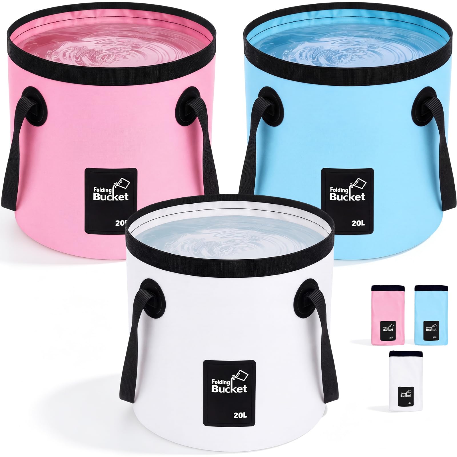 5 Gallon 3 Pack Collapsible Bucket,Light Colors