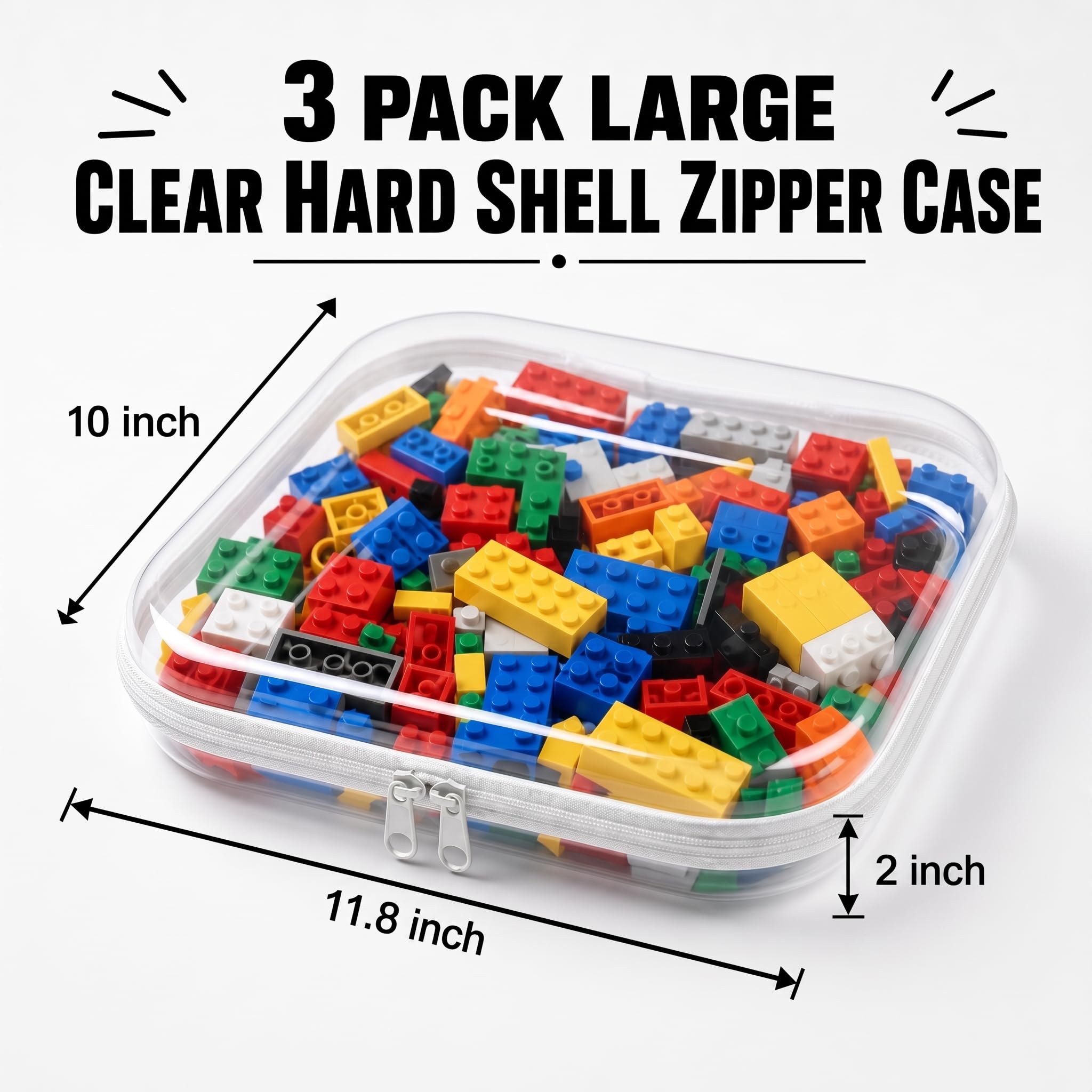 Clear Hard Shell Zipper Organizer Pouches, 4 Pack