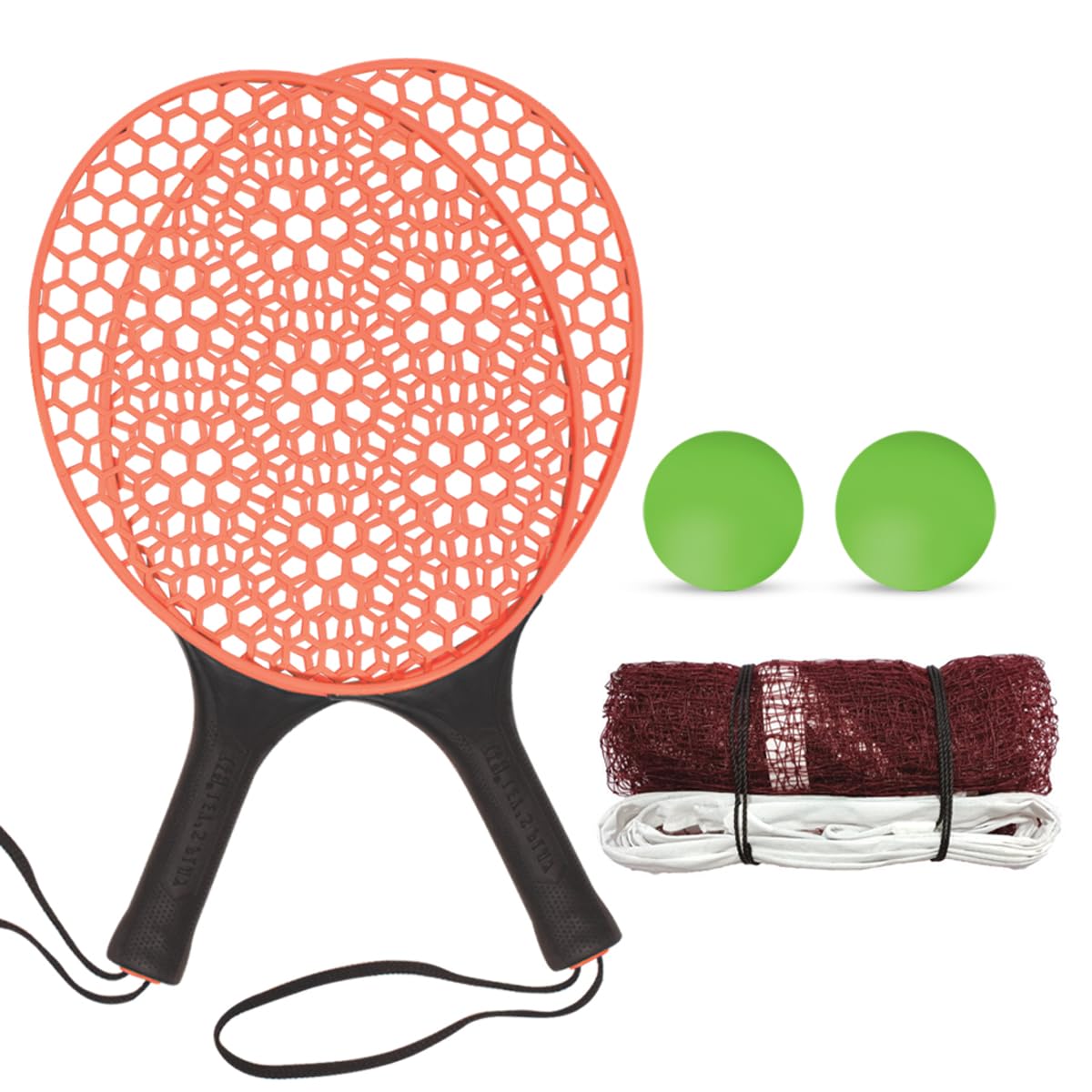 Amazon Brand - Jam & Honey Honeycomb Paddle Racket Set with Net, 2 Rackets & 2 Balls, Indoor Outdoor Family Game for Kid
