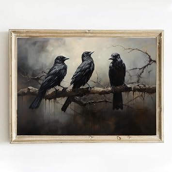 Gothic Crow Canvas Wall Art Dark Academia Paintings Vintage Crow Painting Gothic Crow Painting Dark Crow Poster Dark Gothic Prints Dark Crow Poster Dark Cottagecore Wall Art for Room 16x24in No Frame