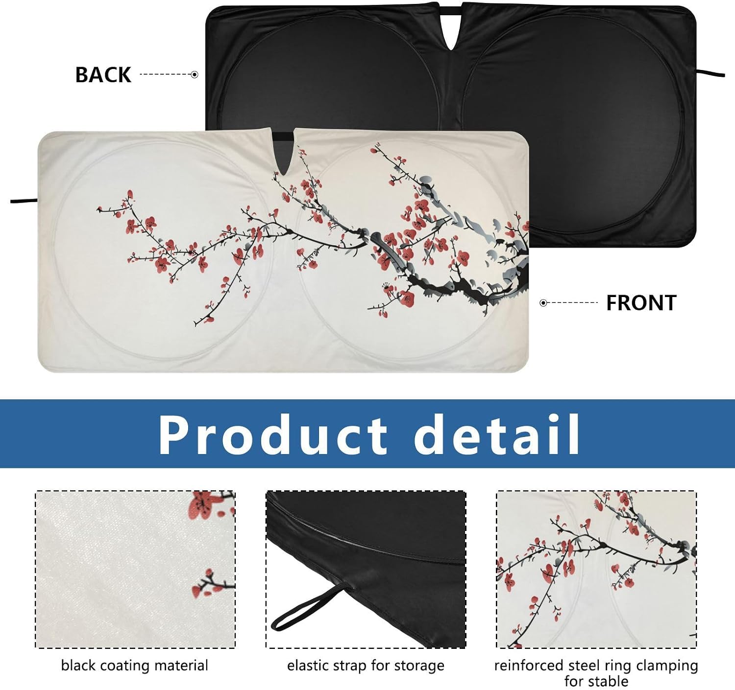 Japanese Cherry Blossom Car Windshield Sun Shade Wintersweet Floral Foldable Sunshade Front Window Visor Protector Blocks UV Rays Heat Keep Vehicle Cool (59 x 30 in) image 3