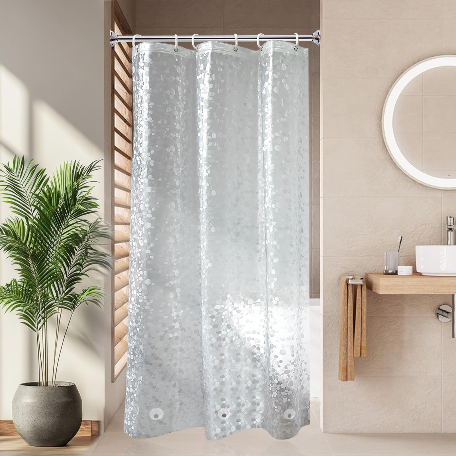 AooHome 36x72 Inch Stall Size Shower Curtain Liner, EVA Shower Curtain 3D Pebble Pattern with 3 Bottom Magnets, Heavy Duty, Water Repellent, Semi Transparent