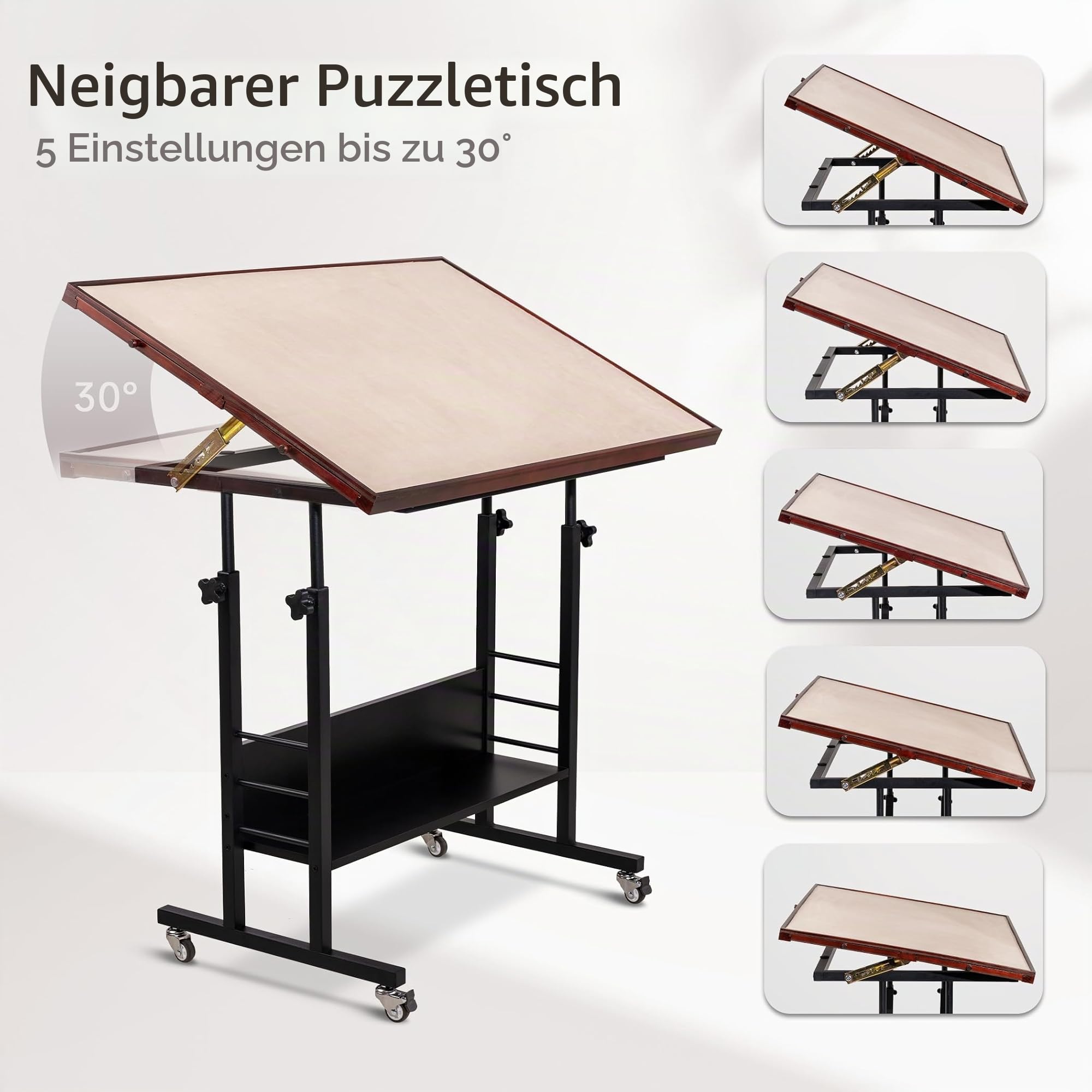 1500-teiliger Puzzletisch mit 5 Schubladen und Abdeckung, verstellbare Puzzleplatte mit 5 Neigungswinkeln und Höhenverstellung, tragbare Puzzletische für Erwachsene, leicht zu transportieren