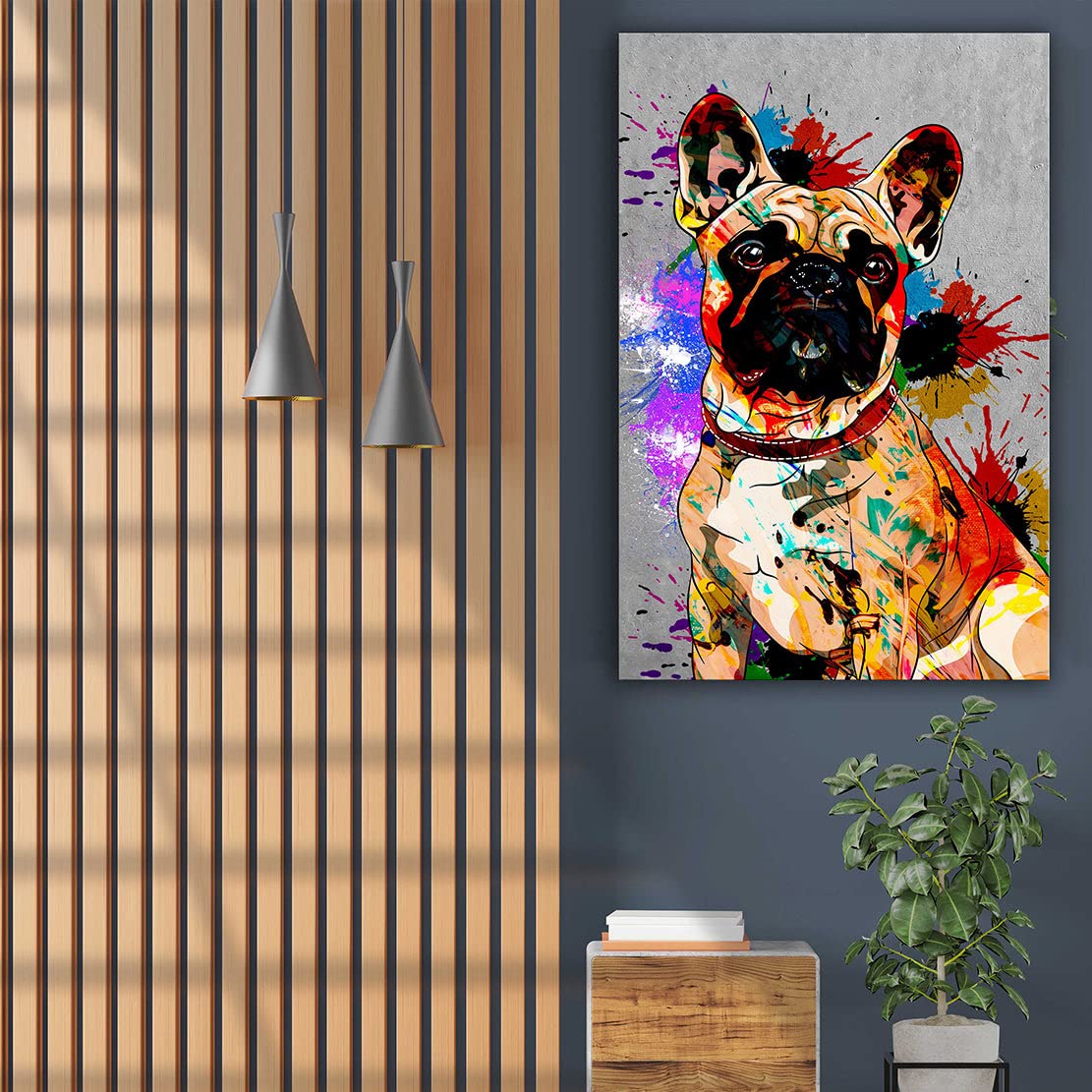 Quadro Tela Bulldog Francese In Abito E Cappello, Stampa D'Arte Per Parete, Stile Classico, Dimensioni 30x45 Cm, Con O Senza Cornice In Legno