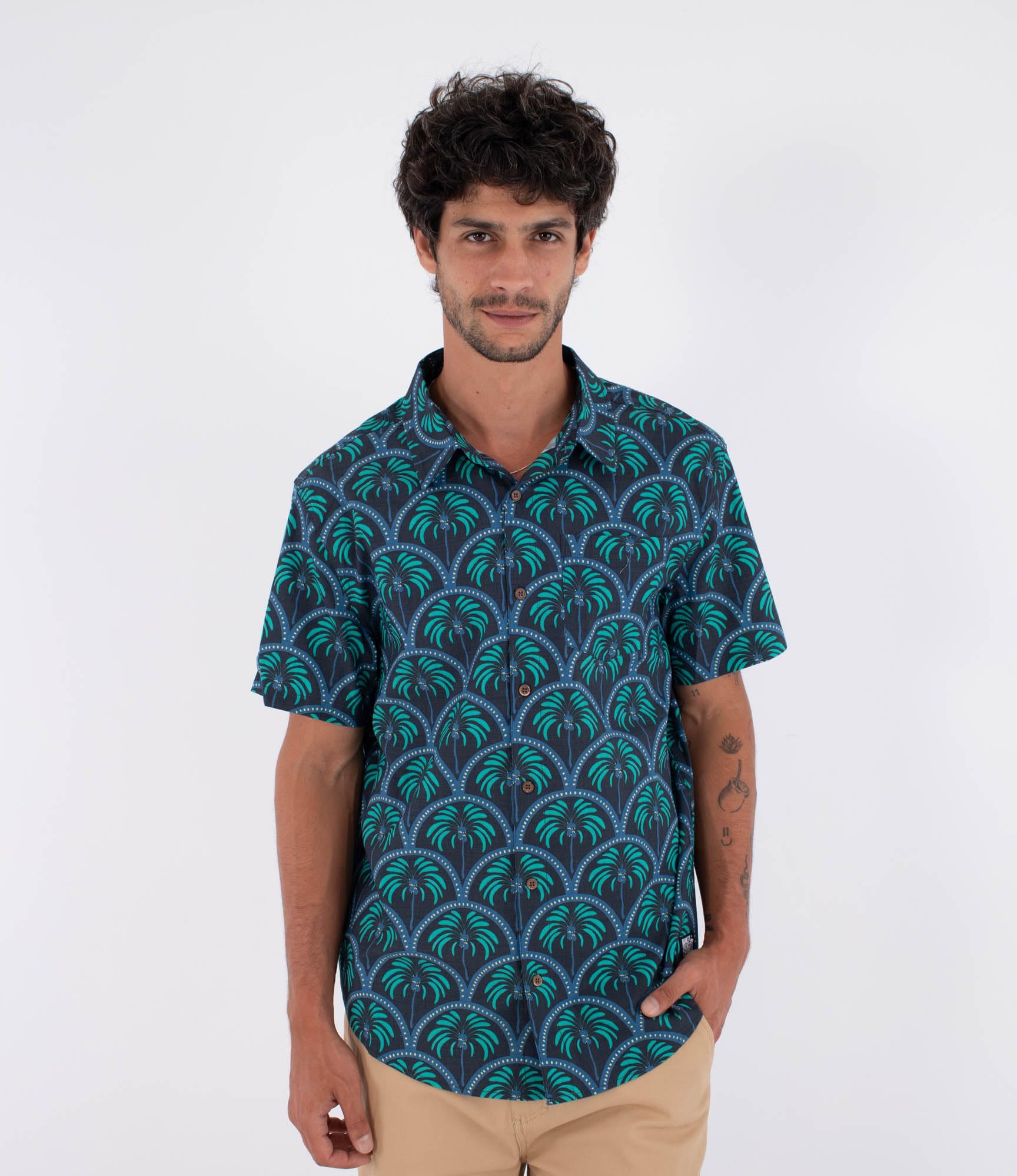 Hurley Mens Short-Sleeved Printing Press Palm T-Shirt, Black, S EU