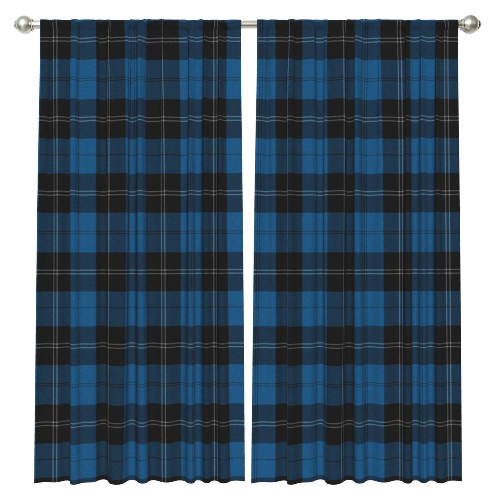 InOmak Scottish Tartan Plaid Blue, 2 Panels Window Curtains 52 x 84 Inch Blackout Curtains for Living Room Bedroom