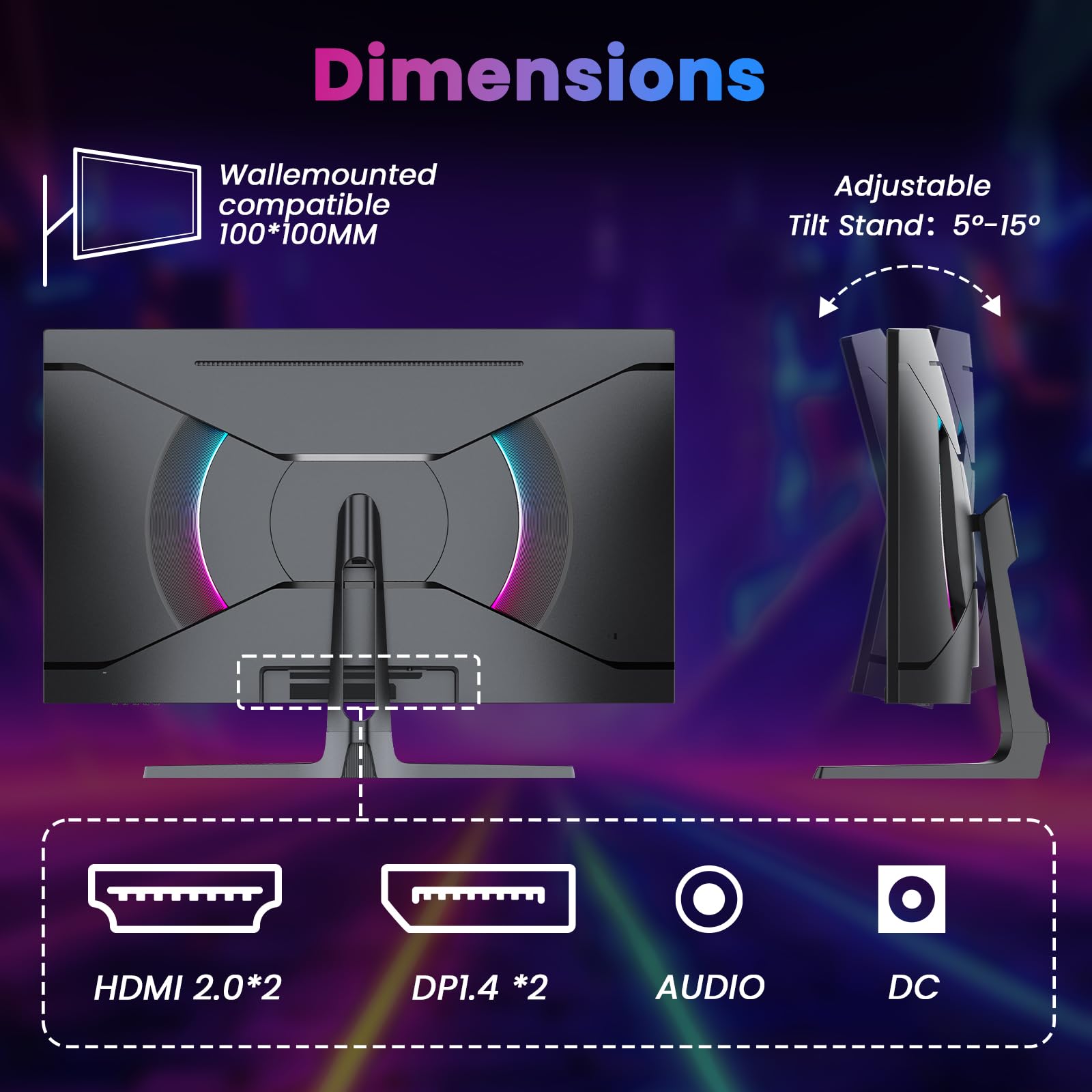 Gawfolk Monitor Curvo 32 Pollici 4K UHD (3840 x 2160), Pannello VA, 1500R, 60Hz Monitor PC con altoparlanti integrati, compatibile FreeSync e G‑Sync, 2× HDMI 2.0, 2× DP 1.4, VESA 100×100