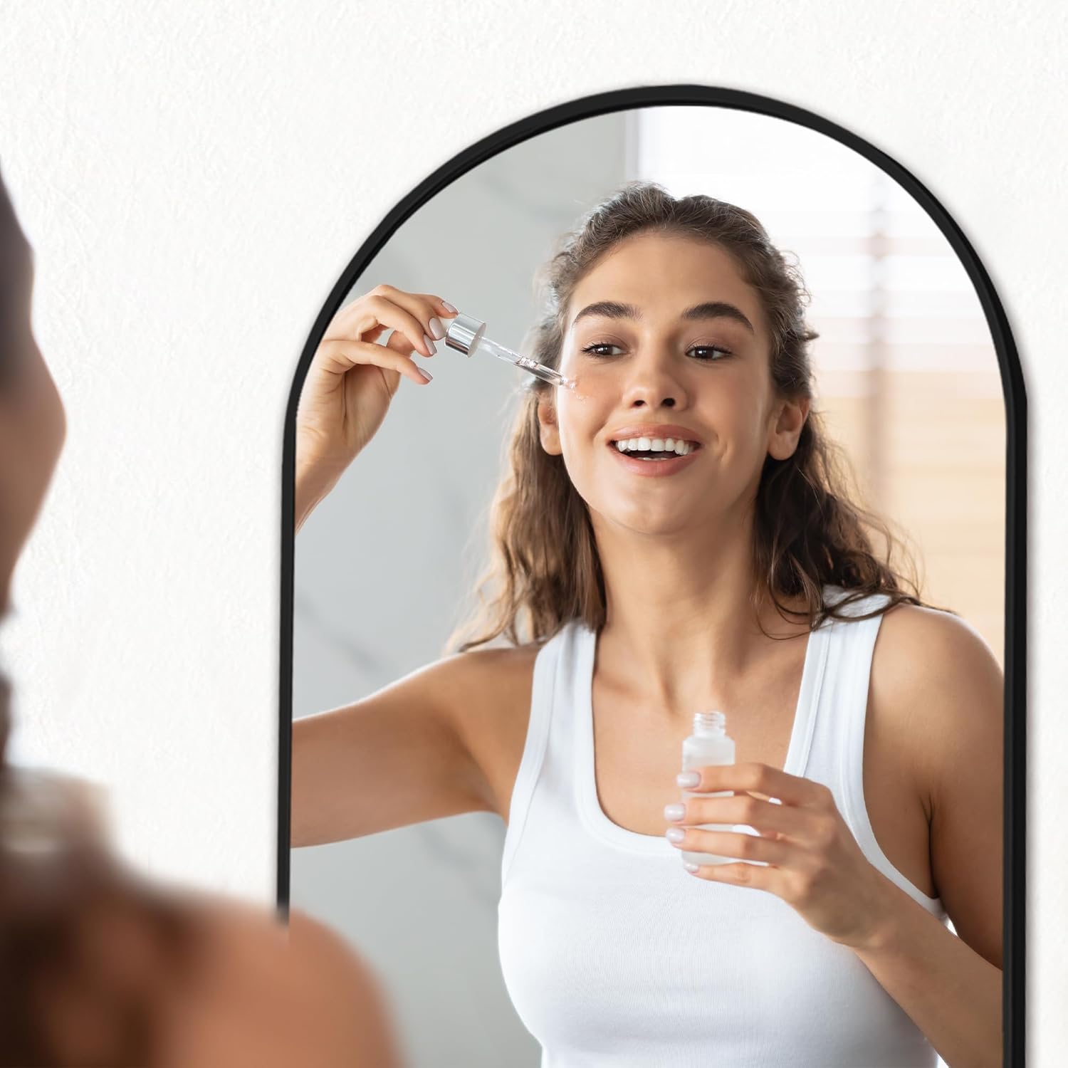 Arched Full Length Mirror, 56"x20"Floor Mirror with Stand, Wall Mirror Full Length, Floor Standing, Hanging or Leaning, Tall Aluminum Frame Full Body Mirror for Bedroom, Black