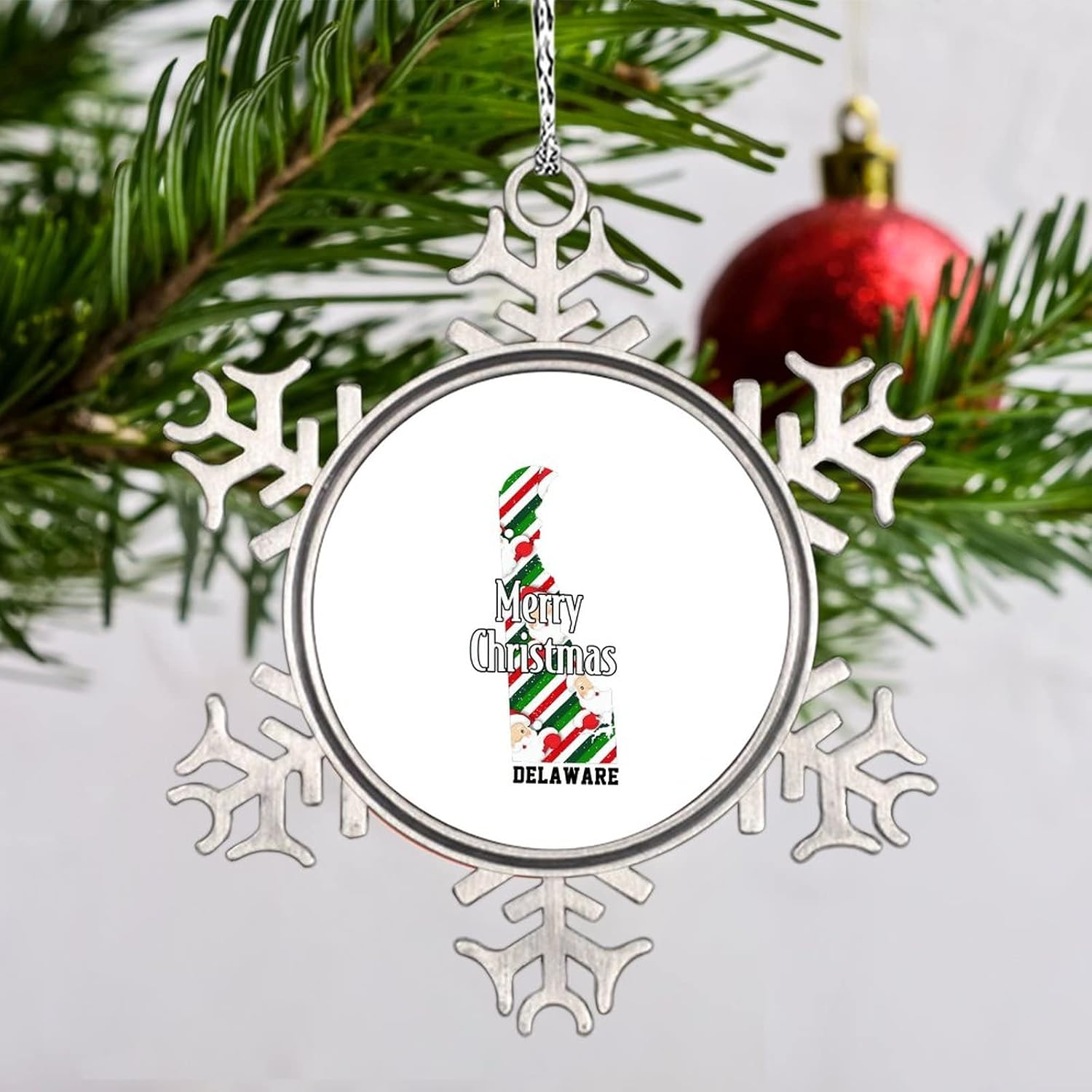 Snowflake Ornaments Delaware Home State Personalized Christmas Ornaments 2022 Merry Christmas Christmas Tree Ornaments Metal Souvenir Xmas Tree Hang Pendant Exchange Long Distance Gift 3 Inch