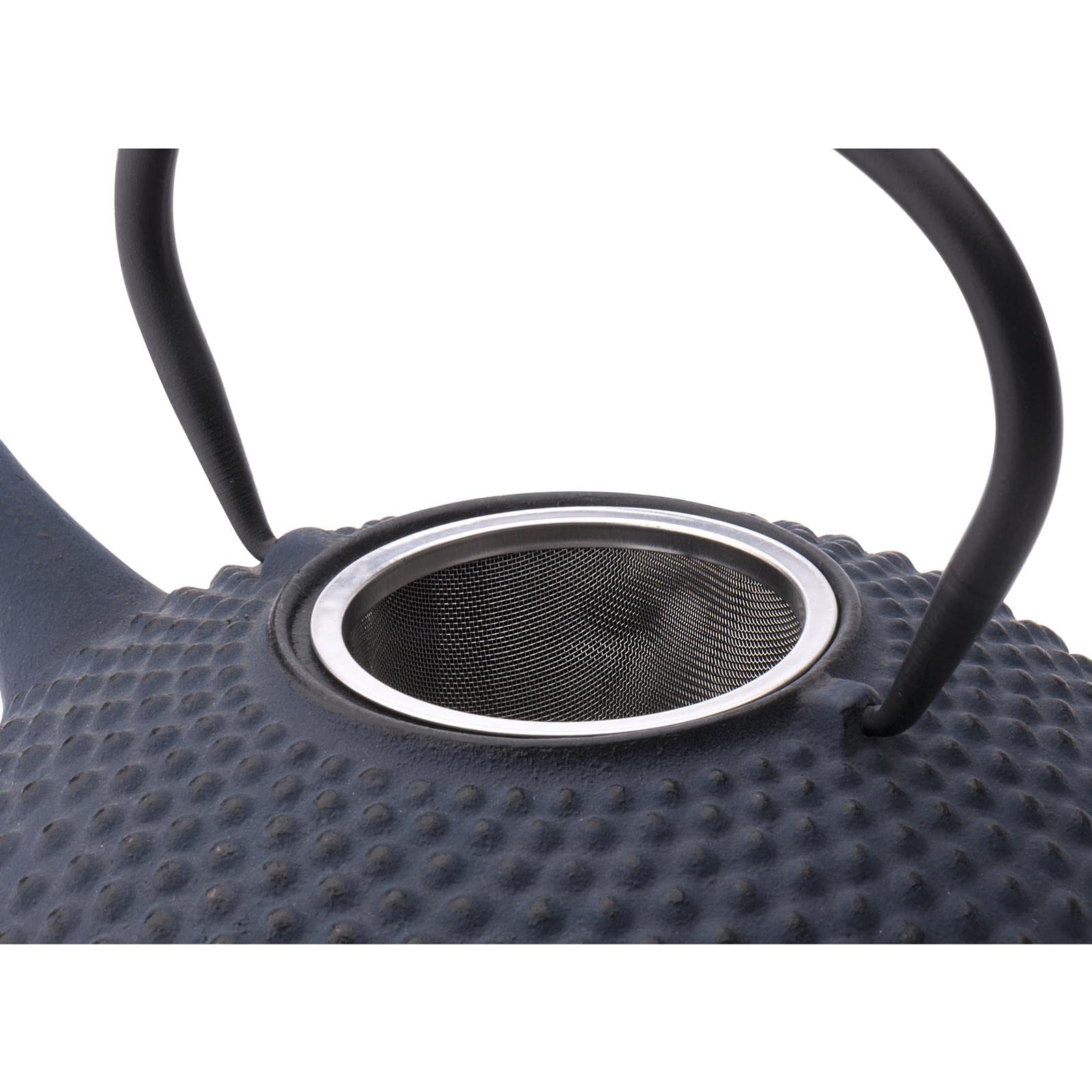 Bredemeijer Gusseisen Asia Teekanne Set 0.8 Liter - flacher blauer Teekessel mit Edelstahl Tee-Filter Sieb-Einsatz für losen Tee & Untersatz & Teewärmer & 4 Teetassen (Becher)