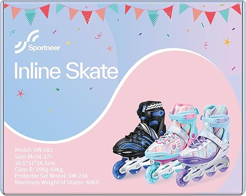 Miniatura 6 de Patines para niñas Sportneer Patines en línea Patines en línea 4 tamaños ajustables con luz para niños Ruedas iluminadoras para mujeres