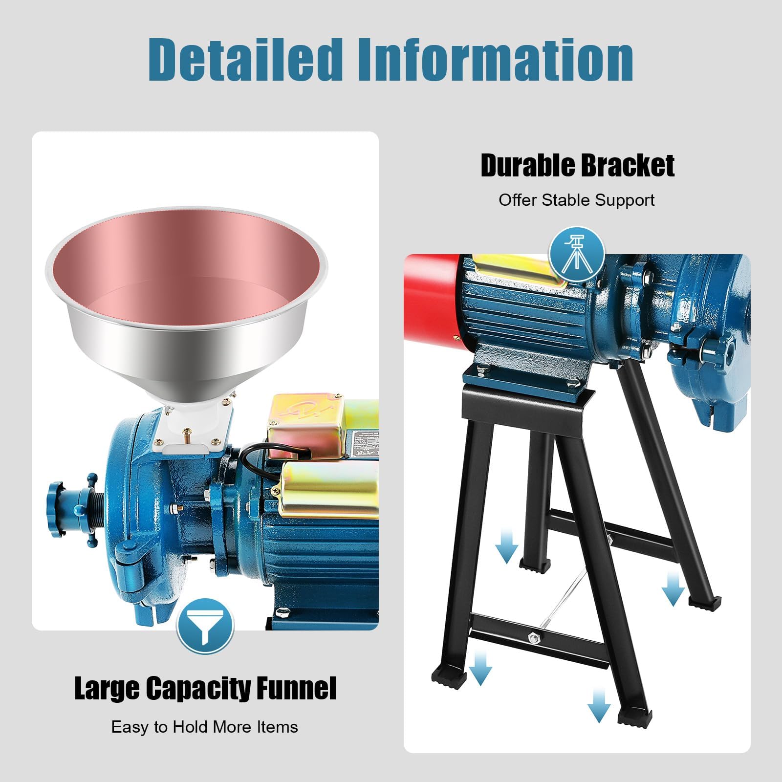 Elektrische Getreidemühle, 2200 W, für Körner, Mais, Stroh, Lebensmittel, 54 kg/h | Elektrischer Grinder, Getreidemühle, hohe Leistung, Trichter aus Stahl, 1400 U/min