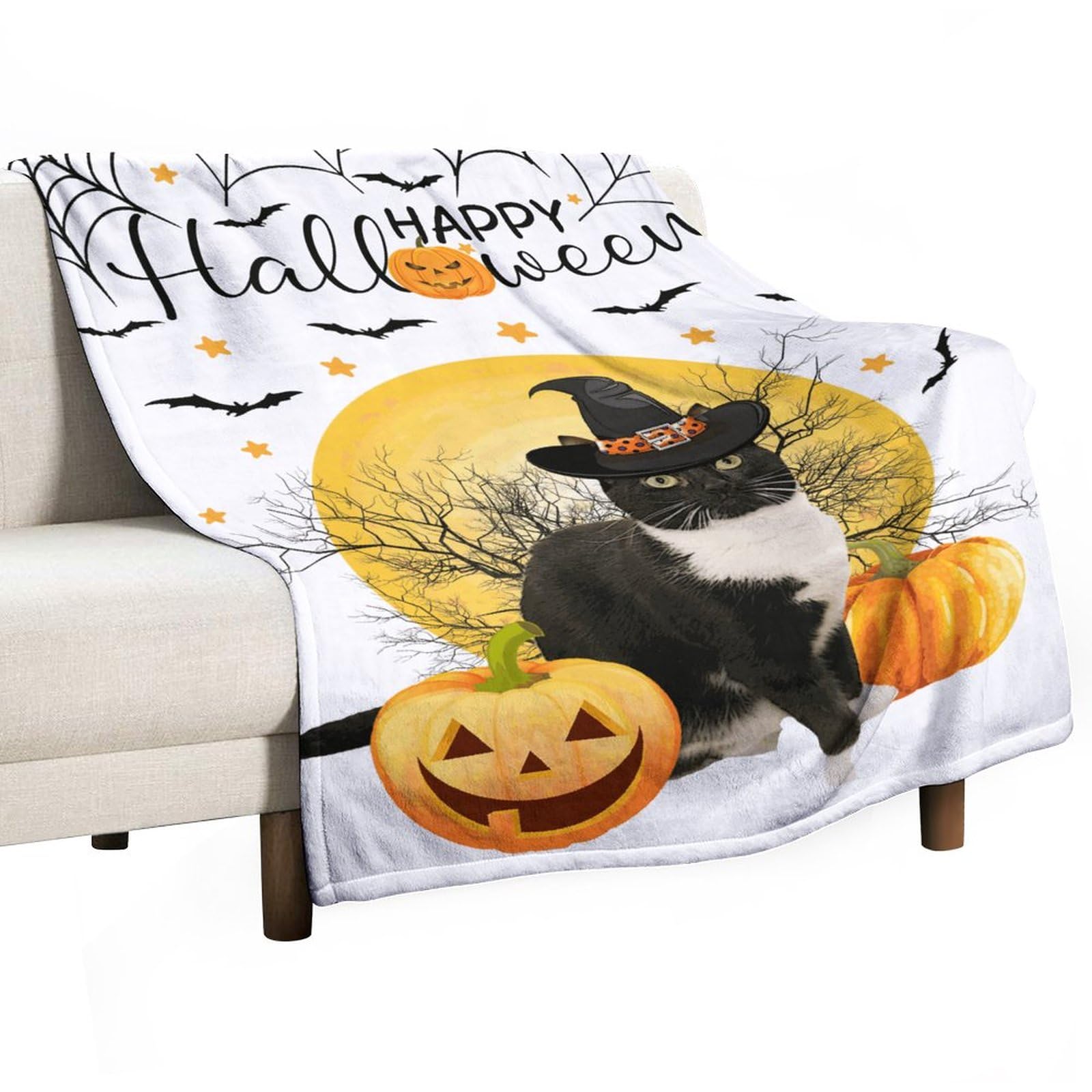 Couverture polaire pour les amoureux des chats cadeau Halloween original enfant